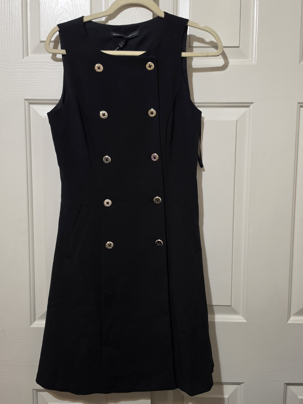 NWT White House Black Market Sleeveless Double Breasted Trench Dress Black Sz 4